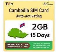 Cambodia SIM Card | 2GB Super Economy Refillable Plan! Auto Activating 15 Day Validity | 5G Speed + Hotspot | Data-Only No Phone Number