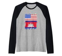 Cambodia Vintage Cambodian Flag America USA Cambodian Pride Raglan Baseball Tee