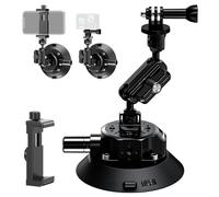 CAMBOFOTO 4.6" Camera Suction Cup Mount with Ball Head Magic Arm, Car Mount with Adapter and Phone Holder, Compatible with DSLR Cameras Sony, Canon, Nikon/Phone/DJI/Insta 360, Deep Black
