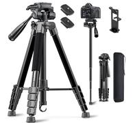 CAMBOFOTO 72" Camera Tripod and Monopod with Center Colum with Photography Sandbag, Professional Aluminum Tripod Stand for DSLR/Cell Phone/Camcorder/GoPro, with Phone Holder/Travel Bag