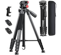 CAMBOFOTO 72" Camera Tripod, Professional Aluminum Tripod Stand for Mirrorless Camera/DSLR/Cell Phone/Camcorder/GoPro, with Phone Holder and Travel Bag (Black)