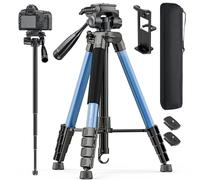 CAMBOFOTO 73" Camera Tripod and Monopod, Professional Aluminum Tripod Stand for Mirrorless Camera/DSLR/Cell Phone/Camcorder/GoPro, with Phone Holder and Travel Bag (Navy Blue)