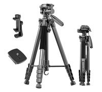 CAMBOFOTO Lightweight Aluminum Camera Tripod,74" /188cm Compact Camera Tripod for DSLR Mirrorless Cameras with Carry Bag, Phone Stand,1/4" Universal Quick Release Plate, 3-Way Pan Tilt Head, Black