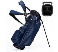 Camboke Golf Stand Bag, Wateproof, 4-Way Divider Golf Bag with Carbon Fiber Stand, Large Capacity, Cooler Pocket, Ergonomic Straps, PU Golf Club Bag with Rain Hood for Golfers Walking 18 (Navy)