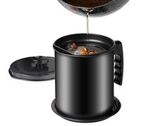 Cambom Bacon Grease Container with Fine Mesh Strainer, 1.6L almost 7 Full Cups Iron Cooking Oil Can with Removable a Coaster Tray for Kitchen Fat Storage Black