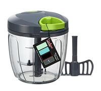 Cambom Manual Food Vegetable Chopper with 5 Blades, Easy Hand Pull Portable Garlic Crusher, Whisk and Smoothie Blender, 900ml(Gray)