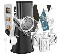 Cambom Rotary Cheese Grater Cheese Shredder - Kitchen Manual Cheese Grater with Handle Vegetable Slicer Nuts Grinder 3 Replaceable Drum Blades and Strong Suction Base Free Cleaning Brush