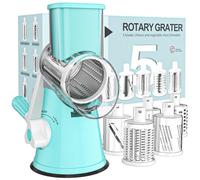 Cambom Rotary Cheese Grater Hand Crank Cheese Shredder for Fresh Cheese, Vegetable, Nuts,Non-slip Suction Base, Five Blades, Blue