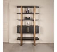 Cambon Dark Oak and Brass Storage Shelving Unit