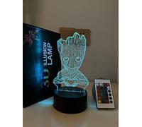 CAMBOS Anime Groot Baby 3D Lamp, LED Illusion Night Light 16 Color Changing with Remote for Kids,Bedroom Decor Bedside lamp, Figure Groot Table lamp Birthday Christmas Gifts (Black Base 1)