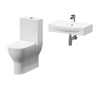 Cambra Wall Hung Basin and Toilet Suite including Round Polished Chrome Bottle Trap and Closed Back Toilet | White | ABS Polished Chrome | 600mm