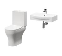 Cambra Wall Hung Basin and Toilet Suite including Round Polished Chrome Bottle Trap and Open Back Toilet | White | Ceramic | 600mm