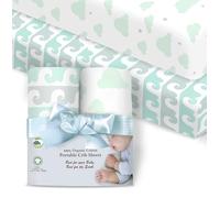 Cambria Baby 100% Organic Cotton Fitted Sheets for Pack ‘n Play & Other Portable Mini Cribs. Fits on Playards & Mattresses up to 5 in Thick. Neutral Colored Elephant & Bubble Pattern. 2 Pack