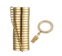 Cambria® Designer Series - Premium Easy Glide 18 Count Curtain Rings - Metal with Smooth, Quiet Nylon Inserts with Clips - 1-3/8 inch Diameter (1-1/8 inch Inside Diameter) - Brushed Gold