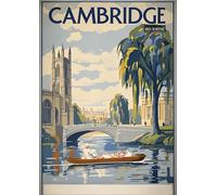Cambridge Adventure Travel Poster - A4 Wall Art, Wanderlust Print, Inspirational World Map, Vintage City, Retro Poster, Home Decor for Living Room, Office, Gift Idea for Travel Lovers