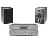 Cambridge Audio AXA25 & AXC25 Grey with Wharfedale Diamond 9.0 Stereo Amplifier CD Player Bookshelf Speakers Per Pair, Black