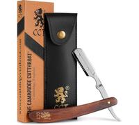 Cambridge Cutthroat Open Blade Razor for Men - Missanda Hardwood Handle, Swing-Lock Single Edge Cut Throat Razor with Leather Travel Pouch, Beard Shaping & Wet Shaving (Blades Not Included)