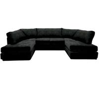 Cambridge Full Back 6 Seater U Shaped Corner Chenille Fabric Sofa Furniture 786 Black One Size