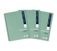 Cambridge Jotter A4 Notebook, Wirebound, 8 mm Lined with Margin, 200 Pages, 80GSM, Pack of 3 Notepads, Perforated Edges