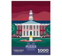 Cambridge Massachusetts Illustration Adult Paper Puzzle, Historic Square Architecture, Interlocking Paper Pieces for Home Décor Fans, Relaxing Challenge, Gift Idea, 70x50cm/1000pcs