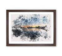 Cambridge Massachusetts Skyline Watercolour Framed Print | A2 Walnut Framed Wall Art | Ready to Hang | Modern Cityscape Picture | Living Room Bedroom Lounge Office
