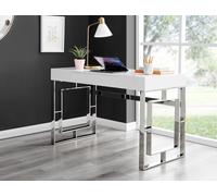 FurnitureboxUK Cambridge White High Gloss Office/Gaming Desk With Silver Chrome Geometric Legs FurnitureboxUK White