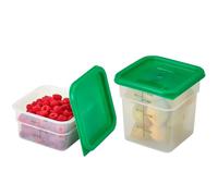 Cambro Food Storage Container with Lid (Microwave Safe and BPA-Free) - 2 Pack - Classic Series Square with Green Lid - 2 and 4 QT (Quart) - Commercial Grade for Food Prep (Translucent)