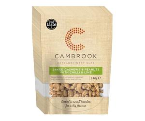 Cambrook - Baked Cashews & Peanuts with Chilli & Lime, 140g Bags, Pack of 12