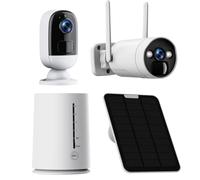 Camcamp 3MP solar camera outdoor wireless cctv system, 2K solar-powered security camera 2-Cam Kit, Wifi Cam, Color Night Vision, PIR Motion Detection, 2-Way Audio, for outside indoor home surveillance
