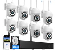 CAMCAMP Security Camera Outdoor Wireless CCTV Camera systems, 360° PTZ 8 Cameras House Security, 16CH 4K NVR 500GB, Auto Tacking, 2-Way Audio, Smart Color Night Vision, AI Human Detection, Siren Alert