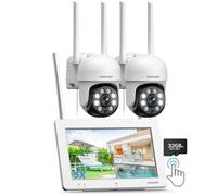 Camcamp Wireless CCTV Camera Systems with 7" Touch Monitor, 3MP PTZ Cameras house security, Color Night Vision, 24/7 Recording, Human Detection, 4CH NVR 32GB Micro SD, Two-Way Audio, Floodlight Alarm