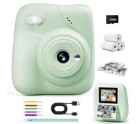 CAMCLID Kids Camera Instant Print, 1080P Camera with 32GB Card, Green