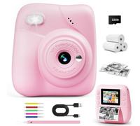 CAMCLID Kids Camera Instant Print, 1080P Camera with 32GB Card, Pink