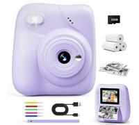 CAMCLID Kids Camera Instant Print, 1080P Camera with 32GB Card, Purple