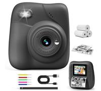 CAMCLID Kids Camera Instant Print, 1080P HD Kids Instant Camera with 32G Card & 3 Rolls Print Paper, Portable Toddler Toy, Christmas Birthday Gifts for Boys Girls Age 3-12 (Black)