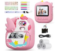 CAMCLID Kids Camera Instant Print, 2.4’‘ Instant Camera for Kids with 32G Card & Print Photo Paper, 1080P HD Video Toddler Camera, Christmas Birthday Gifts for Boys Girls Age 3-12(Pink)
