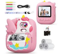 CAMCLID Kids Camera Instant Print, 2.4’‘ Instant Camera for Kids with 32G Card & Print Photo Paper, 1080P HD Video Toddler Camera, Christmas Birthday Gifts for Boys Girls Age 3-12(Pink)