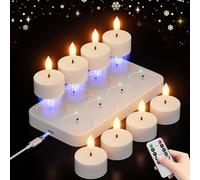 CAMCLIM Rechargeable Flameless Tea Lights Candles with Charging Station 8Pcs Battery Tea Lights with Remote & Timer LED Tealight Flickering Realistic for Home Christmas Wedding Decor - White