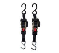 Camco 50033 Retractable Transom Tie Down Straps, 1” Width, 6’ Dual Hooks, Black