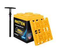 Camco FasTen 2x2 Leveling Block For Single Tires, Interlocking Design Allows Stacking To Desired Height, Includes Secure T-Handle Carrying System, Yellow (Pack of 10)