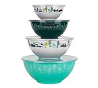 Camco Life is Better at The Campsite Nesting Bowl Set, Includes (4) Durable Melamine Bowls with (4) Plastic Lids Suitable for On-The-Go Lifestyles