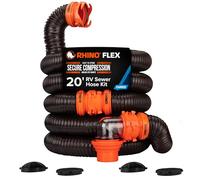Camco RV Sewer Hose Kit RhinoFLEX 20' - 4-in-1 Adapter, Clear Elbow & Caps (39742)
