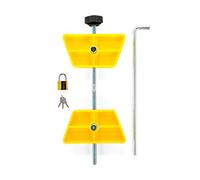Camco RV Wheel Chock Stabilizer w/Padlock - Stabilizes Your Trailer or Camper by Securing Tandem Tires to Prevent Movement While Parked - Compatible w/ 26" to 30" Tires - Large RV Wheel Stop (44642)