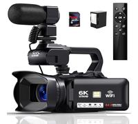 Camcorder 6K 64MP Video Camera 18X Digital Zoom IR Night Vision 4.0 Inch Touch Screen Vlogging Camera for YouTube, WiFi Camcorder with 4500mAh Battery, 64GB SD Card, Stabilizer and Remote Control