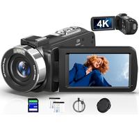 Camcorder Video Camera 4K 80MP 18X Zoom Webcam Night Vision Vlogging Camera | HD Video Recorder for Vlog/YouTube, 18X Digital Zoom, 3.0" 270° Flip IPS Screen, IR Night Vision, 2 Batteries, 32GB SD Card