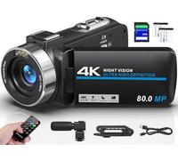 Camcorder Video Camera 4K 80MP 30FPS Vlogging Camera for YouTube IR Night Vision Camera 18X Digital Zoom 3.0 IPS Screen Video Recorder with 32GB SD Card, 2 Batteries, Stabilizer and Remote Control