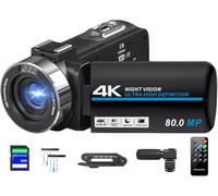 Camcorder Video Camera 4K 80MP Ultra HD Vlogging Camera for YouTube 18X Digital Zoom Recorder IR Night Version 3.0" IPS HD Screen With Handheld Stabilizer, Microphone, Remote Control and 32GB SD Card