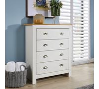 (White) Home Source Camden 4 Drawer Chest Metal Handles