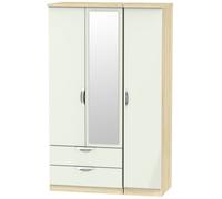 Camden Cashmere and Oak Effect 3 Door Combi Wardrobe - 1 Mirror and LHF 2 Drawers