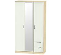Camden Cashmere and Oak Effect 3 Door Tall Combi Wardrobe - 1 Mirror and RHF 2 Drawers